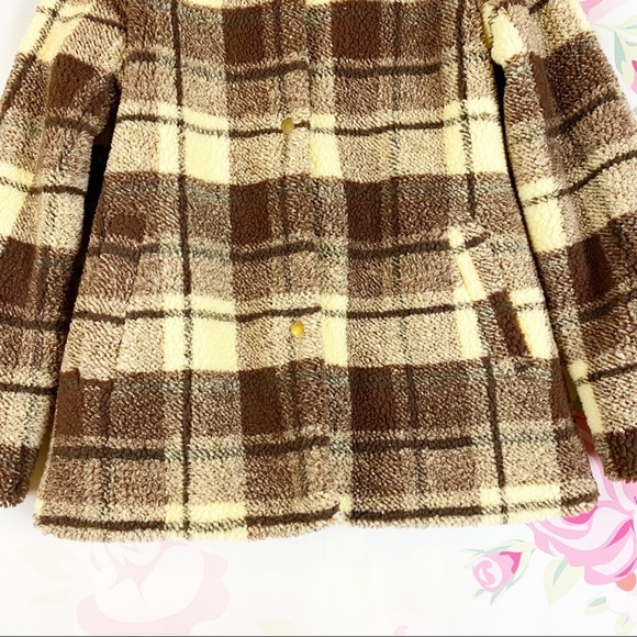 NEW Sanctuary Brown Plaid Snap Sherpa Teddy Coat M - Picture 5 of 10